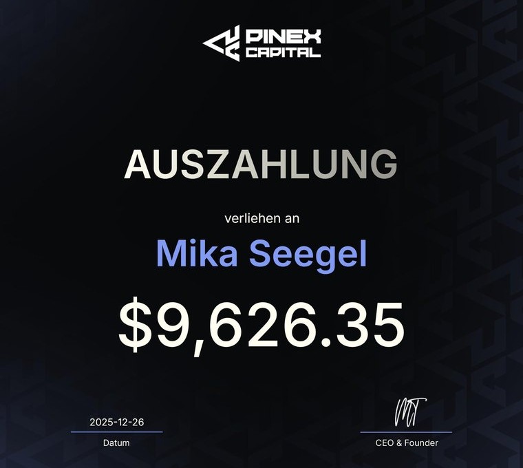 Auszahlung über 9.626,35 US-Dollar an Mika Seegel
